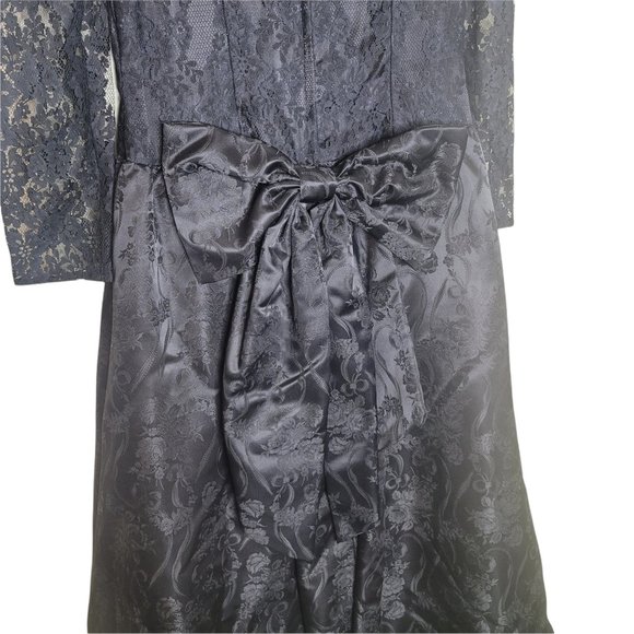 Scott McClintock Vintage Black Lace Floral Design Long Sleeve Dress with Bow 14 - Picture 6 of 9